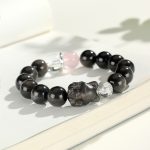 Buddha Stones Natural Silver Sheen Obsidian Cat Head Fox Planet Protection Bracelet Bracelet BS 6