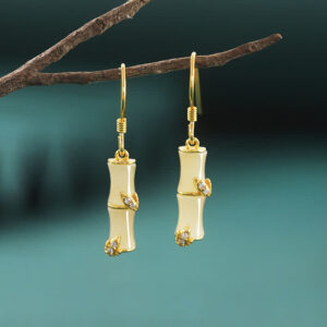 Buddha Stones 925 Sterling Silver Hetian Jade Chrysoberyl Cat Eye Red Agate Bamboo Luck Drop Earrings Earrings BS Gold Hetian Jade(Prosperity♥Abundance)