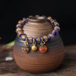 Buddha Stones Gold Swallowing Beast Family Charm Gold Silver Foil Liuli Glass Bead Blessings Bracelet Bracelet BS Blue Gold 10mm(18 Beads)