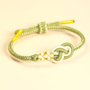 Buddha Stones Handcrafted Eight Thread Peace Knot Peach Blossom Knot Luck Connection Bracelet Bracelet BS Green(Wrist Circumference 14-16cm)