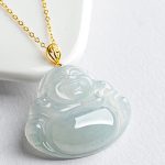 Laughing Buddha Natural Jade 18K Gold Abundance Necklace Pendant Necklaces & Pendants BS 4