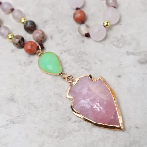 Buddha Stones Natural Rose Quartz Crystal Stone Healing Arrowhead Necklace Pendant Necklaces & Pendants BS main