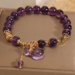 Buddha Stones Natural Amethyst Crystal Money Bag Charm Positive Bracelet Bracelet BS 9