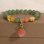 Buddha Stones Natural Green Strawberry Quartz Love Peach Charm Bracelet Bracelet BS Green Strawberry Quartz(Soothing♥Calm)(Wrist Circumference 14-16cm)
