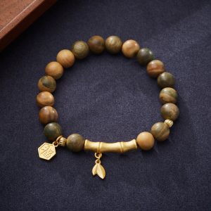 Buddha Stones Green Sandalwood Fu Character Bamboo Soothing Bracelet Bracelet BS Green Sandalwood(Wrist Circumference: 14-16cm)
