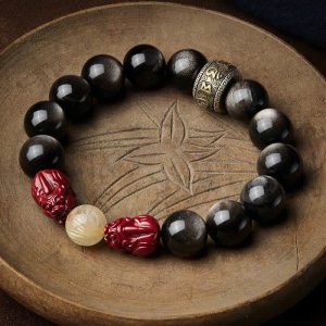 Buddha Stones Gold Sheen Obsidian PiXiu Cinnabar Om Mani Padme Hum Protection Bracelet Bracelet BS Gold Sheen Obsidian (Protection ♥ Relax)