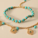 Buddha Stones 2Pcs Turquoise Stone Flower Protection Bracelet Anklet Bracelet BS 3