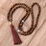 Buddha Stones Tibetan Tiger Eye Buddha Strength Power Beaded Tassel Pendant Necklace Necklaces & Pendants BS Tiger Eye