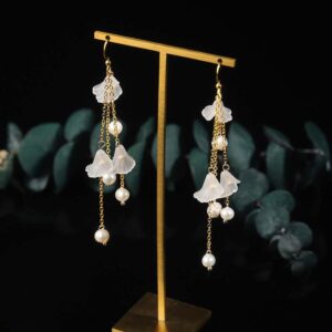 Buddha Stones Pearl Flower Petals Luck Drop Earrings Earrings BS Pearl