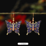 Buddha Stones Lotus Butterfly Flower Alloy Copper Enlightenment Drop Earrings Earrings BS Dark Blue Butterfly 2.7*3cm