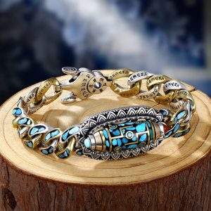 Buddha Stones Tibetan Nine-Eye Dzi Bead Om Mani Padme Hum Turquoise Protection Rotatable Bracelet Bracelet BS Nine-Eye Dzi Bead(Wealth♥Protection) 22cm fit for Wrist Circumference 20cm