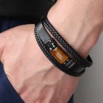 Buddha Stones Tiger Eye Power Magnetic Buckle Multilayered Leather Bracelet Bracelet BS 3