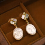 Buddha Stones 925 Sterling Silver Posts Copper Plated Gold Natural Baroque Pearl Healing Drop Earrings 7