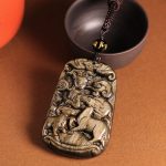 Buddha Stones Gold Sheen Obsidian Three Goats Bring Good Luck Pattern Wealth Necklace Pendant Necklaces & Pendants BS 1