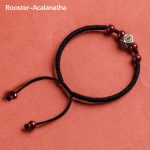 Buddha Stones 925 Sterling Silver Chinese Zodiac Natal Buddha Cinnabar Calm Bracelet Bracelet BS Rooster-Acalanatha Black(Wrist Circumference 14-18cm)