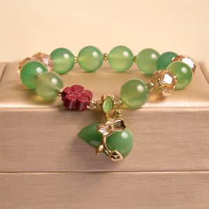 Buddha Stones Natural Red Agate Green Agate Gourd Cinnabar Flower Beads Confidence Bracelet 1