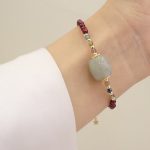 Buddha Stones Garnet Jade Bead Peace Buckle Protection Bracelet Bracelet BS Garnet&Barrel Bead