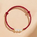 Buddha Stones Handcrafted Round Jade Lucky Bead Prosperity Braided Bracelet Bracelet BS 6mm Three Beads Dark Red(Wrist Circumference 14-17cm)