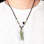 Buddha Stones Tibetan Natural Hetian Cyan Jade White Jade Dorje Vajra Engraved Success Necklace Pendant Necklaces & Pendants BS 4