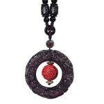 Buddha Stones FengShui Natural Rainbow Obsidian PiXiu Cinnabar Healing Necklace Pendant Necklaces & Pendants BS 11
