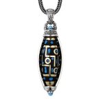 Buddha Stones Tibetan Om Mani Padme Hum Nine-Eye Dzi Bead Pattern Peace Purity Rotatable Necklace Pendant Necklaces & Pendants BS 1
