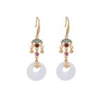 Buddha Stones FengShui White Jade Blessing Drop Earrings Earrings BS 4