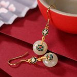 Buddha Stones 925 Sterling Silver Plated Gold Hetian Jade Lotus Luck Ring Earrings Set Bracelet Necklaces & Pendants BS 8