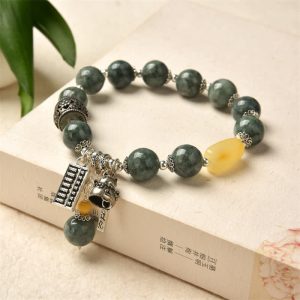 Buddha Stones 925 Sterling Silver Cyan Jade Amber Abacus Lucky Cat Success Bracelet Bracelet BS Cyan Jade (Success ♥ Healing)