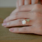 Buddha Stones 14K Gold Plated Tridacna Stone Rose Flower Jade Bead Blessing Ring Ring BS 10