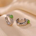 Buddha Stones 925 Sterling Silver Round Cyan Jade Success Stud Earrings Earrings BS 5