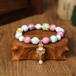 Buddha Stones Tibetan Zakiram Goddess of Wealth Rabbit Lion Head Charm Liuli Glass Incense Ash Porcelain Bead Protection Bracelet Bracelet BS Liuli Glass Bead Rabbit