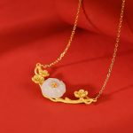 Buddha Stones 925 Sterling Silver Plated Gold Hetian Jade  Plum Blossom Luck Necklace Pendant Bracelet Bangle Ring Bracelet Necklaces & Pendants BS 2