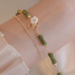Buddha Stones 14k Gold Plated Copper Peridot Bamboo Flower Wealth Double Layer Bracelet 5