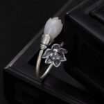 Buddha Stones Jade Lotus Copper Balance Healing Adjustable Ring Ring BS 5