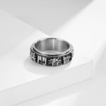 Buddha Stones Letter Words Balance Calm Titanium Steel Rotatable Ring Rings BS 4