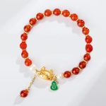 Buddha Stones Year Of The Dragon Natural Red Agate Pink Crystal Black Onyx Dumpling Luck Fu Character Bracelet Bracelet BS 3