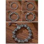 Buddha Stones Tibetan Om Mani Padme Hum Carved Alloy Beads Amulet Bracelet Bracelet BS 10