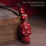 Buddha Stones Chinese Zodiac Natal Buddha Natural Cinnabar Amulet Keep Away Evil Spirits Necklace Pendant Necklaces & Pendants BS Rat-Thousand-armed Avalokitesvara