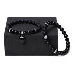 Buddha Stones 2Pcs Black Onyx Crystal Stone Love Heart Protection Support Couple Bracelet Bracelet BS 4