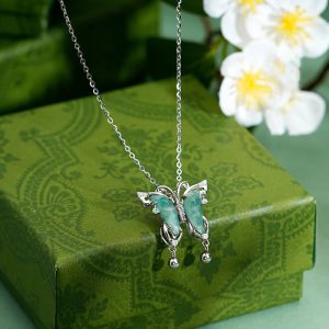 Buddha Stones 925 Sterling Silver Green Jade Butterfly Luck Necklace Pendant Necklaces & Pendants BS Jade(Prosperity♥Abundance)