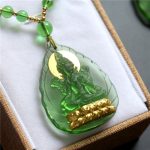 Buddha Stones Tibetan Green Tara Buddha Gold Plated Liuli Crystal Protection Necklace Pendant Necklaces & Pendants BS 4