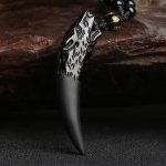 Buddha Stones Natural Ice Obsidian Wolf Tooth Pattern Courage Necklace Pendant Necklaces & Pendants BS 2
