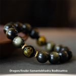 Buddha Stones Chinese Zodiac Natal Buddha Gold Sheen Obsidian Wealth Protection Bracelet Bracelet BS Dragon/Snake-Samantabhadra Bodhisattva