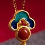 Buddha Stones 925 Sterling Silver Plated Gold Cinnabar Red Agate Blessing Necklace Pendant Earrings Ring Set Bracelet Necklaces & Pendants BS 7