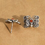 Buddha Stones 925 Sterling Silver Red Agate Butterfly Self-acceptance Ring Earrings Set Bracelet Necklaces & Pendants BS 15