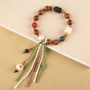 Buddha Stones Lightning Strike Wood Bodhi Seed Cat Paw Claw Auspiciousness Protection Tassel Bracelet Bracelet BS Lightning Strike Wood(Wrist Circumference 14-15cm)