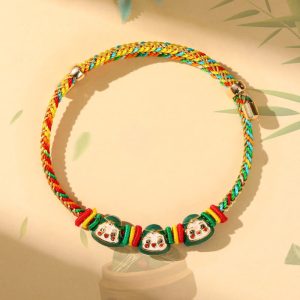 Buddha Stones Colorful Rope Zongzi Pattern Luck Handmade Child Adult Bracelet Bracelet BS Golden Colorful Rope-Three Zongzi(Green)(Wrist Circumference 12-20cm)