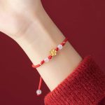 Buddha Stones Handmade 925 Sterling Silver Peach Blossom Cherry Sakura Chalcedony Bead Luck Red Rope Bracelet Bracelet BS 8