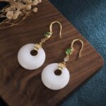 Buddha Stones FengShui White Jade Blessing Drop Earrings Earrings BS 6