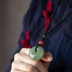 Buddha Stones Natural Round Jade Gray Jade Peace Buckle Luck Necklace Pendant Necklaces & Pendants BS 5